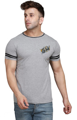 Lawful Casual Printed Men Round Neck Silver T-Shirt