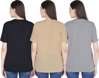 SHAUN Self Design Women Round Neck Multicolor T-Shirt
