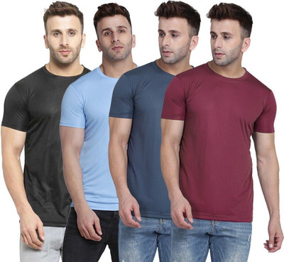 TQH Solid Men Round Neck Light Blue, Maroon, Black, Grey T-Shirt