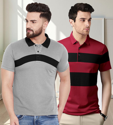 BELACHY Colorblock Men Polo Neck Beige T-Shirt