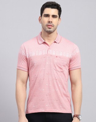 MONTE CARLO Printed Men Polo Neck Pink T-Shirt