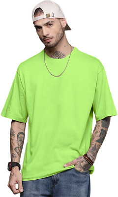 JUST ROAR Solid Men Round Neck Green T-Shirt