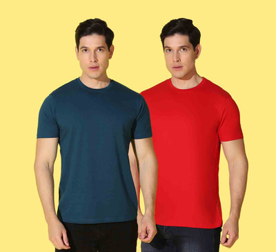 WOOSTRO Solid Men Round Neck Red, Blue T-Shirt