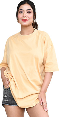RAPL BHARAT Solid Women Round Neck Beige T-Shirt