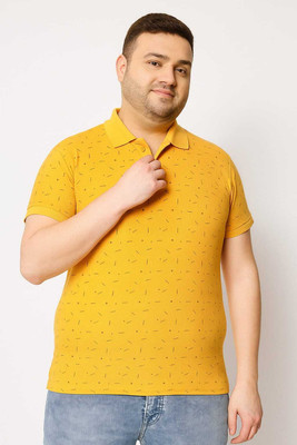 TISSORA Printed Men Polo Neck Yellow T-Shirt