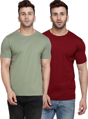 SLOWLORIS Solid Men Round Neck Multicolor T-Shirt