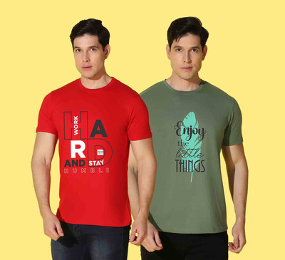 WOOSTRO Printed Men Round Neck Multicolor T-Shirt