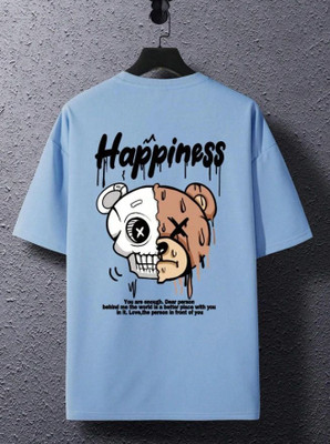 Madilyn Self Design Men Round Neck Reversible Light Blue T-Shirt