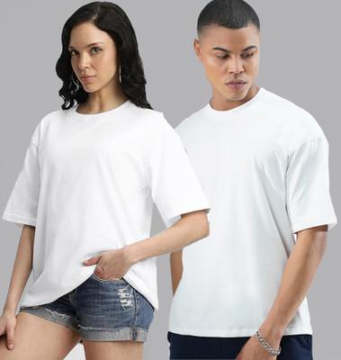 ALONE EAGLE Solid Couple Round Neck White T-Shirt