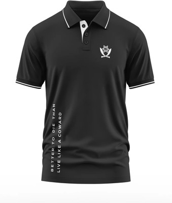 Warriorworld Typography Men Polo Neck Black T-Shirt