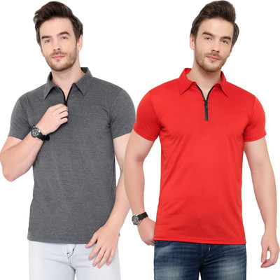 JB Jangoboy Solid Men Polo Neck Red, Grey T-Shirt