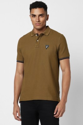 VAN HEUSEN Solid Men Polo Neck Brown T-Shirt