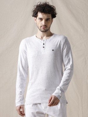 WROGN Solid Men Henley Neck White T-Shirt