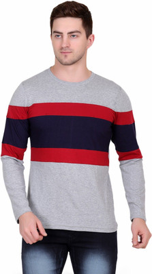 Styvibe Colorblock Men Round Neck Grey T-Shirt