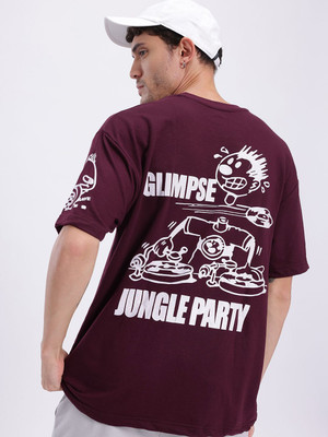 Glitchez Printed Men Round Neck Brown T-Shirt