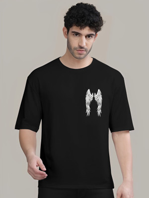 Clothy Trend Printed Men Round Neck Black T-Shirt
