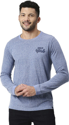 BASICS Self Design Men Round Neck Purple T-Shirt