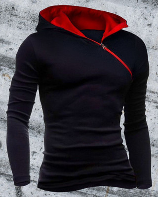 EyeBogler Printed Men Hooded Neck Black, Red T-Shirt