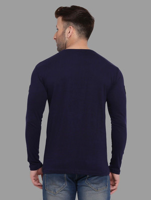 tfurnish Printed Men V Neck Dark Blue T-Shirt