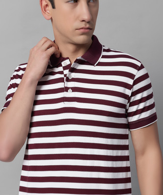 Headshot Striped Men Polo Neck Maroon T-Shirt