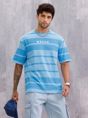WROGN Printed Men Crew Neck Blue T-Shirt
