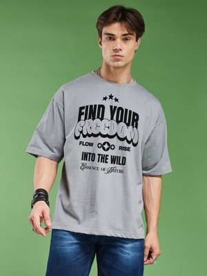 Smartees Printed Men Round Neck Grey T-Shirt
