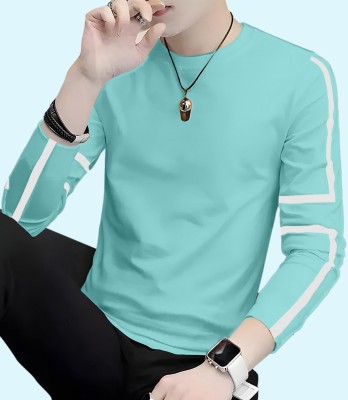 AOOSH Solid Men Round Neck Light Blue, White T-Shirt