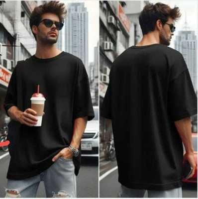 Unique Creations Solid Couple Round Neck Black T-Shirt