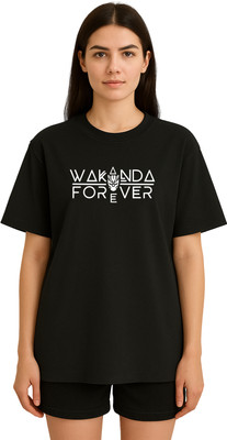 Buddy Collection Graphic Print Women Round Neck Black T-Shirt