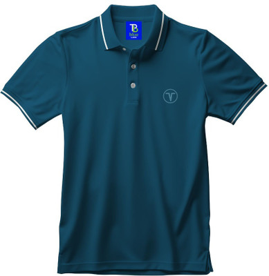 TB Blue Solid Men Polo Neck Navy Blue T-Shirt