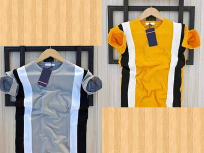 TEE TREE Colorblock Men Round Neck Yellow, Grey T-Shirt