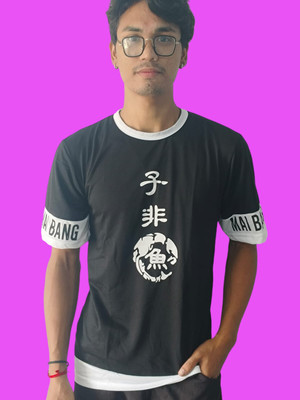 Teezler Printed Men Round Neck Black T-Shirt