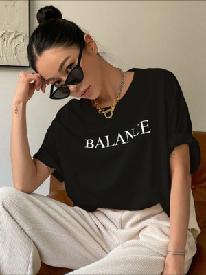 SPOWEARY Typography Women Round Neck Black T-Shirt