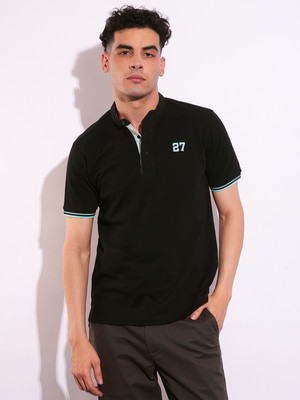 BEING HUMAN Solid Men Polo Neck Black T-Shirt