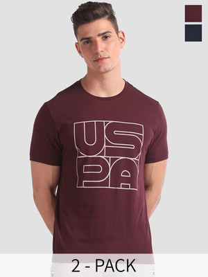 U.S. POLO ASSN. Solid Men Round Neck Maroon T-Shirt