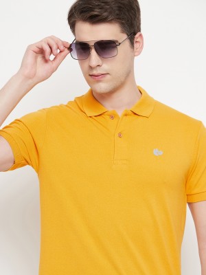 NUEARTH Solid Men Polo Neck Yellow T-Shirt