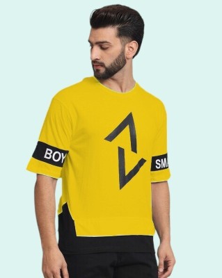 Autna Printed Men Round Neck Yellow T-Shirt