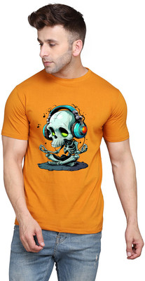 GEUM Graphic Print Men Round Neck Gold T-Shirt