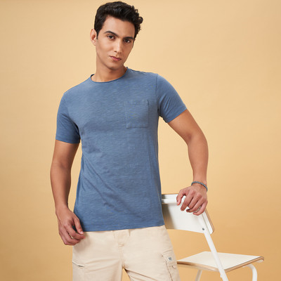 Urban Ranger by Pantaloons Solid Men Round Neck Dark Blue T-Shirt