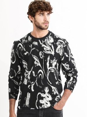 LEWEL Printed Men Round Neck Black, White T-Shirt