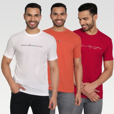 Zeffit Printed Men Round Neck White, Orange, Maroon T-Shirt