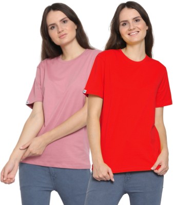 YouthPoi Solid Women Round Neck Pink, Red T-Shirt