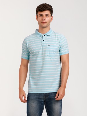 FitCORE Striped Men Polo Neck Blue T-Shirt