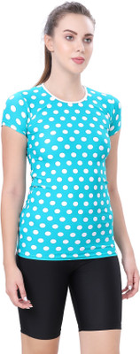Lactra Printed Women Round Neck Light Blue T-Shirt