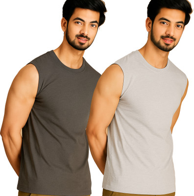 Jangoboy Solid Men Round Neck Grey T-Shirt