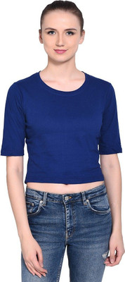 Trendfull Solid Women Round Neck Blue T-Shirt