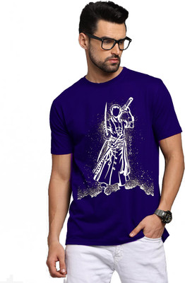 BROTEES Printed Men Round Neck Blue T-Shirt