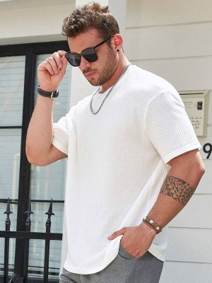 Fashion And Youth Solid Men Round Neck White T-Shirt