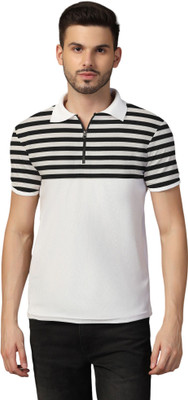 tfurnish Striped Men Polo Neck Black T-Shirt