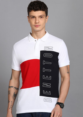 United Colors of Benetton Printed Men Polo Neck White T-Shirt